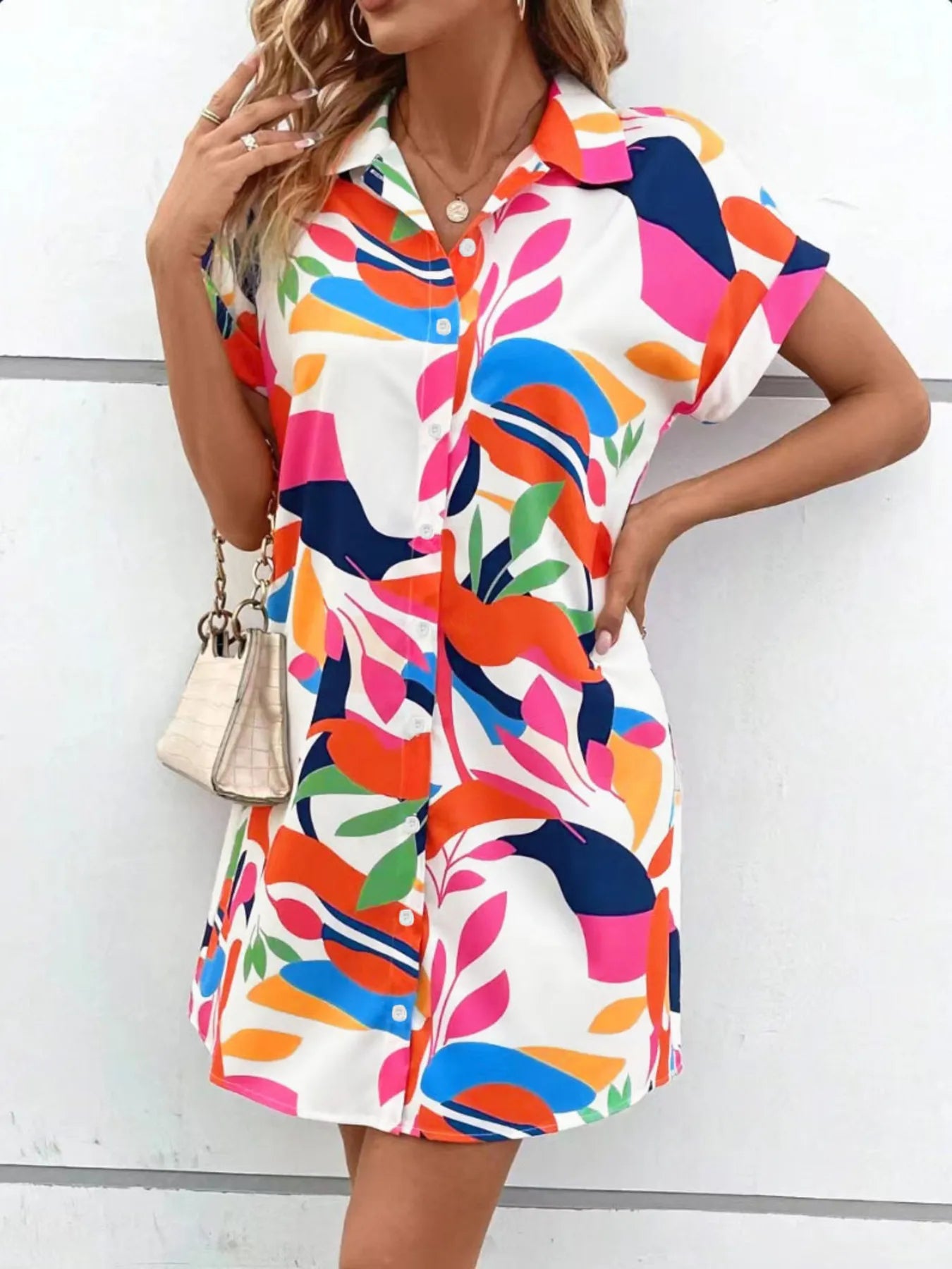 Button Down Short Sleeve Dress DJPT