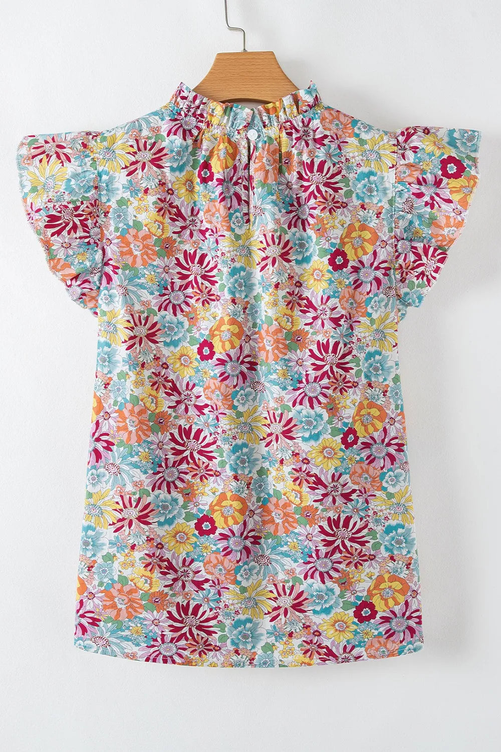 Floral Pleated Detail Flutter Sleeve Blouse DJPT