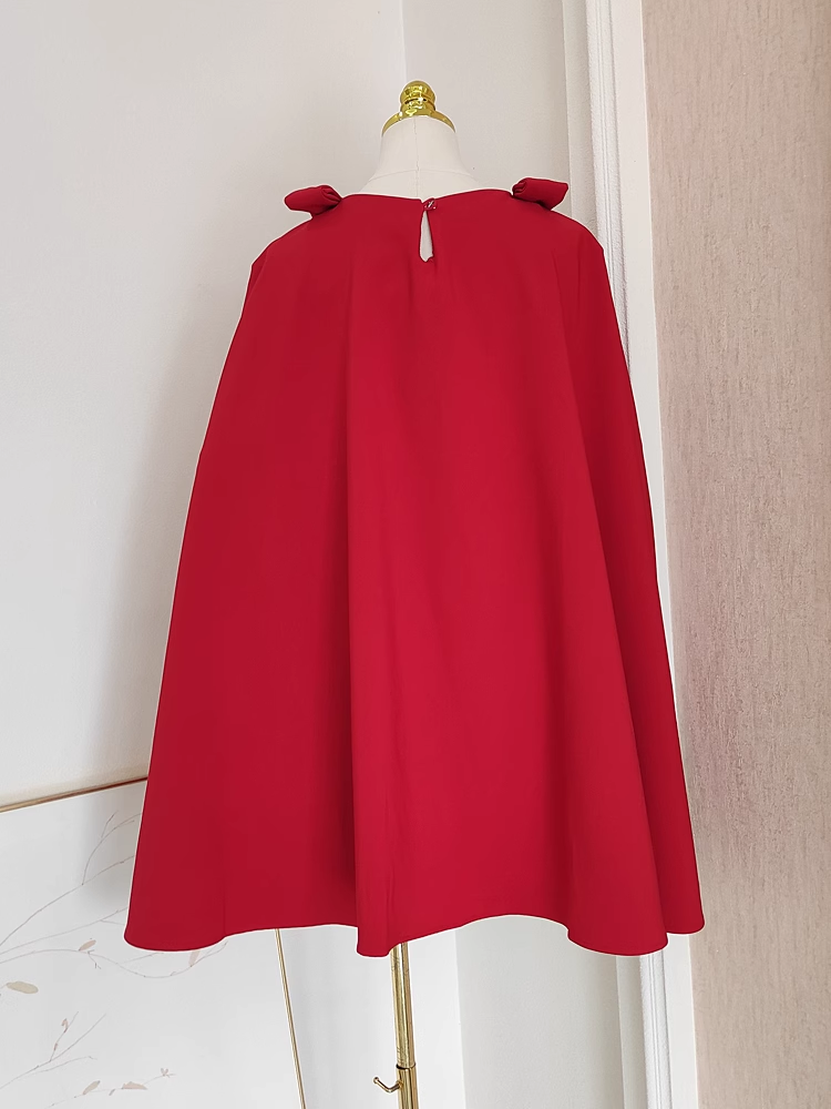A Line Boat Neckline Red Satin Short Homecoming Dresses Birthday Outfits With Cape SD372