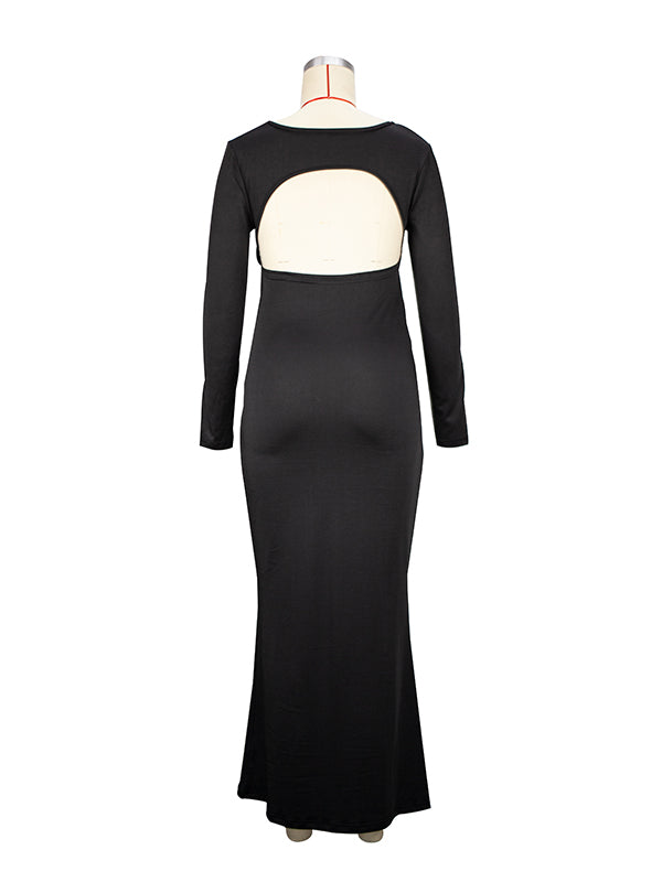 Black Cut Out Mermaid Crop Long Sleeve Backless Bodycon Cocktail Club Party Photoshoot Maternity Maxi Dress Maternity