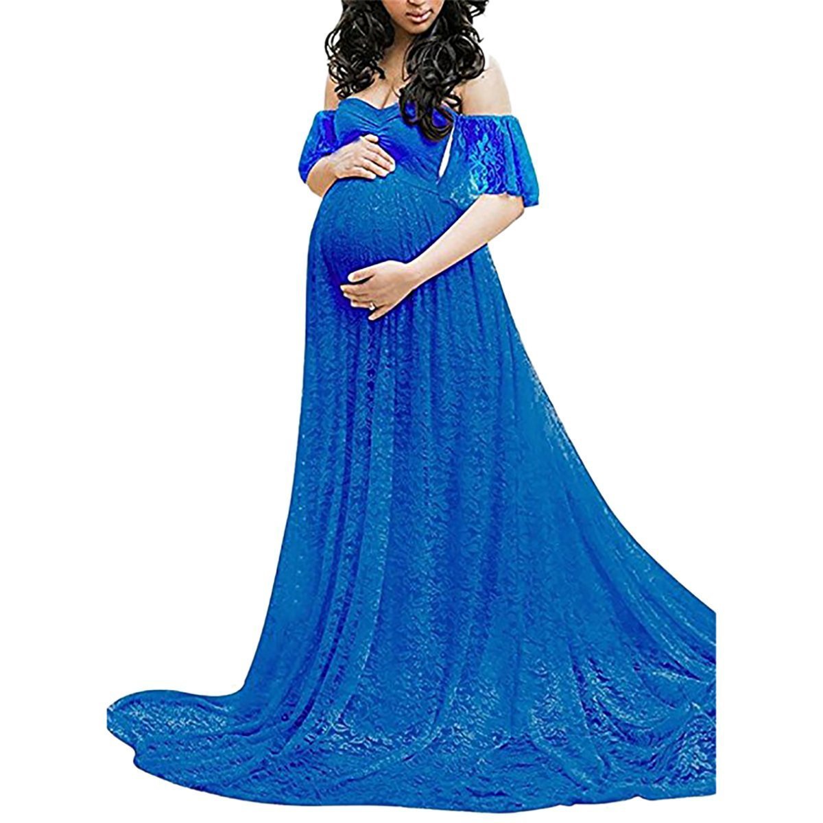 Women's Lace Pregnant Women Tailing Short-Sleeved Dress Photography Flying Sleeve Dress 8919 (Plus New Color) Maternity
