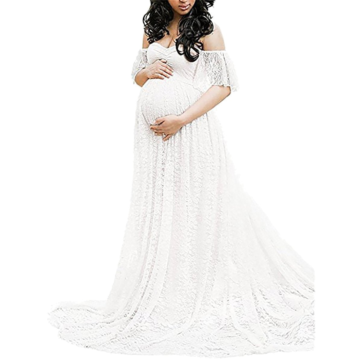 Women's Lace Pregnant Women Tailing Short-Sleeved Dress Photography Flying Sleeve Dress 8919 (Plus New Color) Maternity