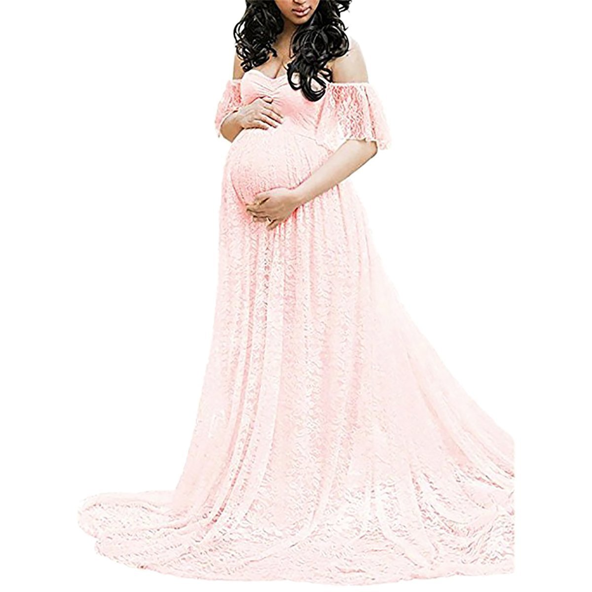 Women's Lace Pregnant Women Tailing Short-Sleeved Dress Photography Flying Sleeve Dress 8919 (Plus New Color) Maternity