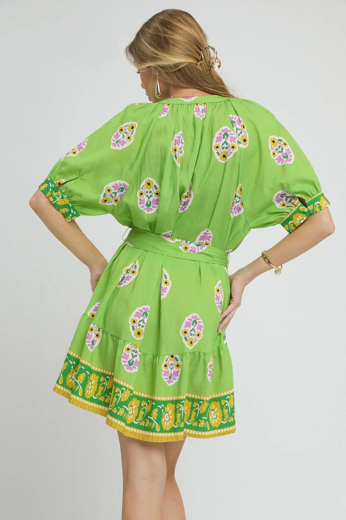 Floral Print Tie Waist Short Sleeve Dress DJPT