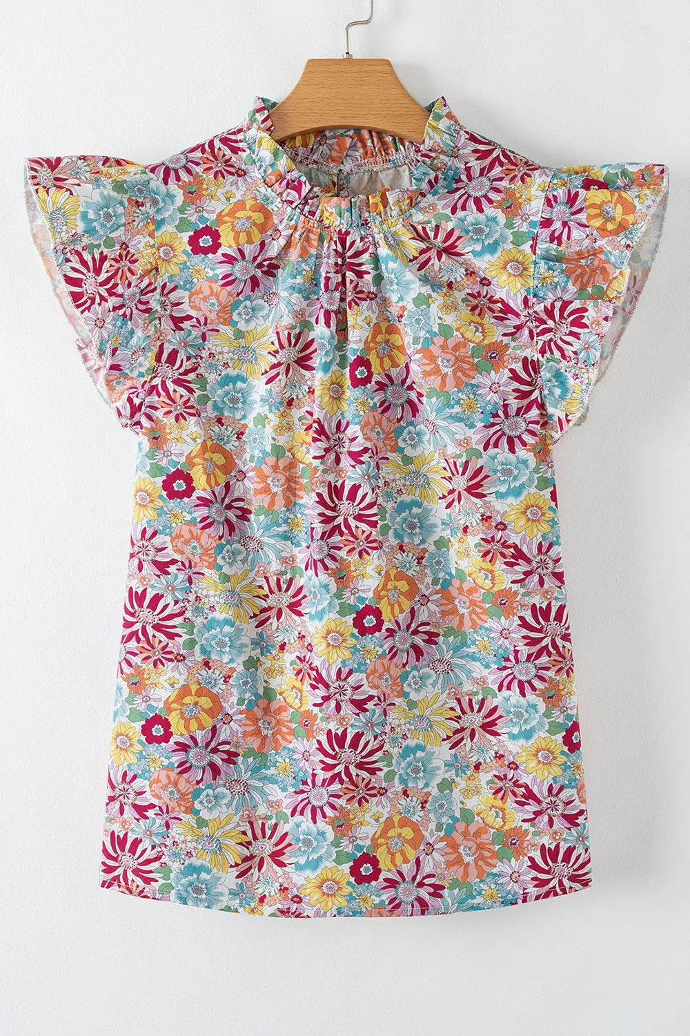 Floral Pleated Detail Flutter Sleeve Blouse DJPT