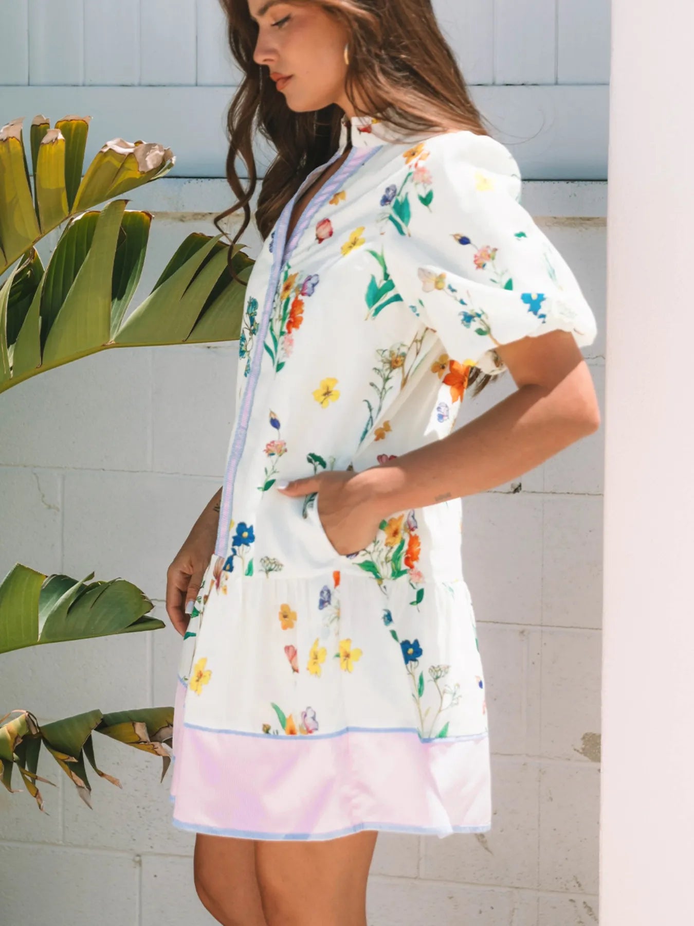 Print Notched Short Sleeve Dress DJPT