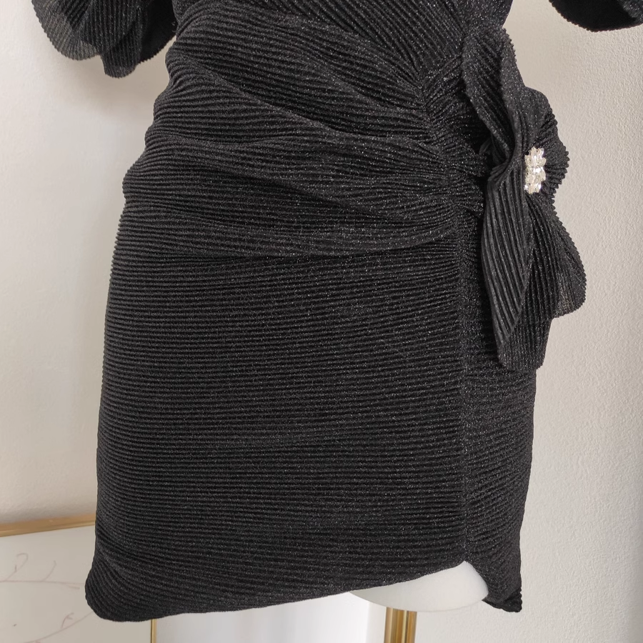 A line Off The Shoulder Black Party Dress Short Birthday Dresses With BEads SD356