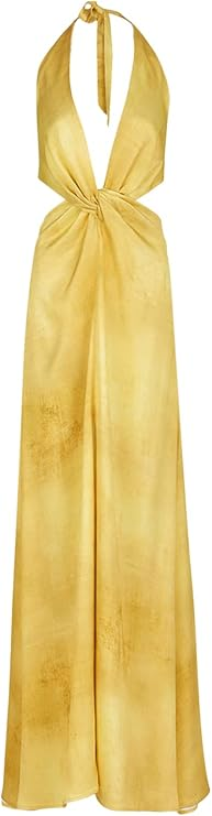 A line Halter Neckline Long Yellow Prom Dress Evening Dress Formal Dress SD2161