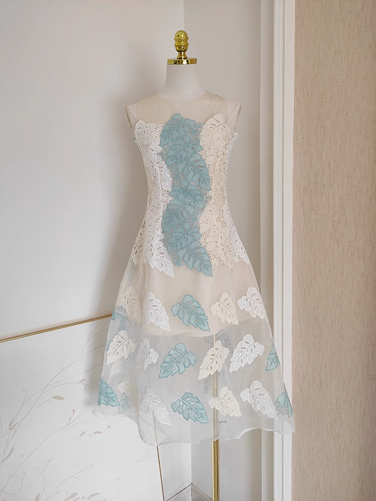 A line Ivory Blue Lace Party Dress Holiday Birthday Outfits For Women SD366