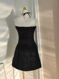 A line Halter Black Short Homecoming Dresses Little Black Birthday Outfits SD404
