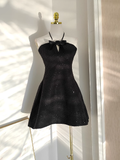 A line Halter Black Short Homecoming Dresses Little Black Birthday Outfits SD404
