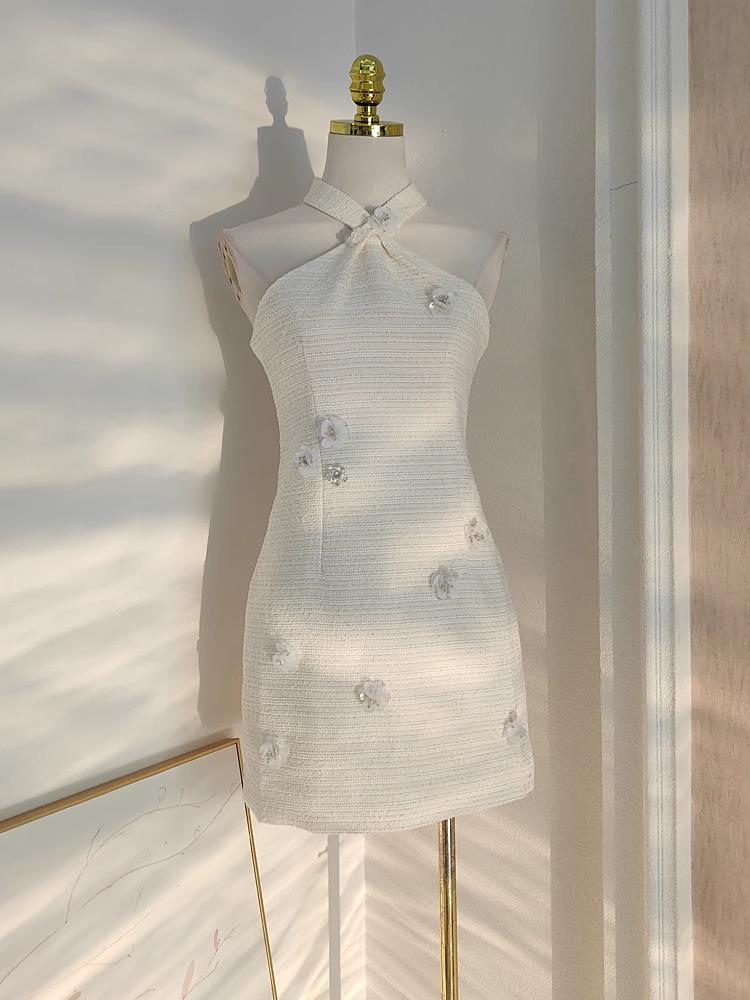 A line Halter White Satin Short Homecoming Dresses Birthday Outfits SD403