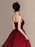 Sheath Strapless Burgundy Sleeveless Long Party Dress Sequin Prom Dresses SD1460