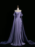 A Line Off The Shoulder Light Grape Satin Prom Dresses Long Evening Gown Formal Party Dress SD1361