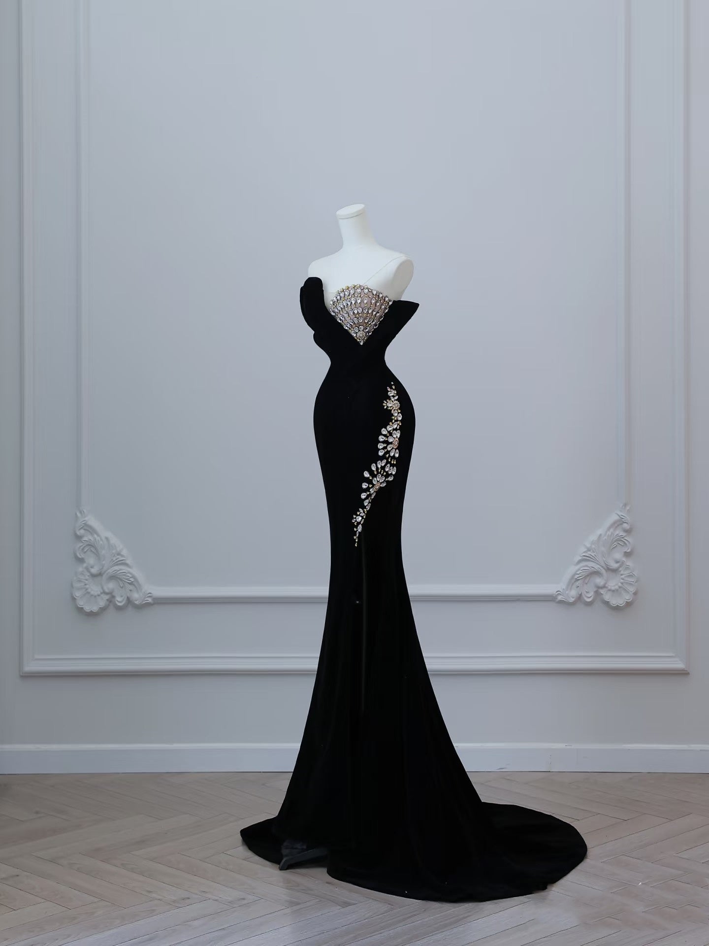 Mermaid Sweetheart Black Long Prom Dresses Evening Gowns S3873 HZ0628
