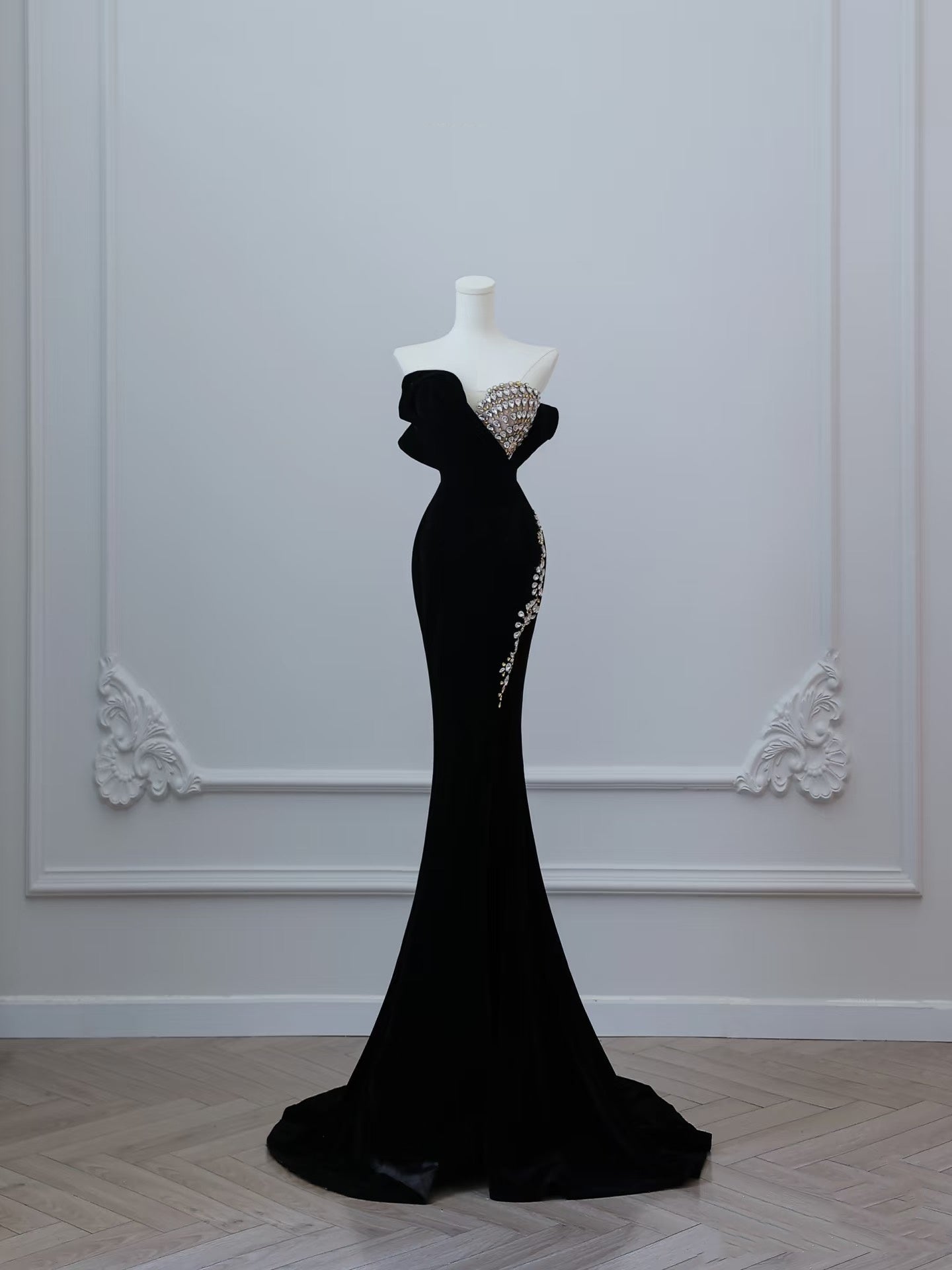 Mermaid Sweetheart Black Long Prom Dresses Evening Gowns S3873 HZ0628