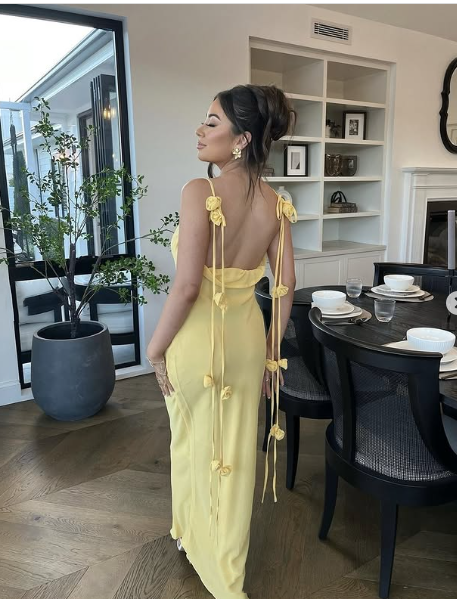Mermaid Spaghetti Straps Floor Length Floral Yellow Evening Dress Prom Dresses SD2046 HZ0628