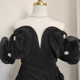 A line Off The Shoulder Black Party Dress Short Birthday Dresses With BEads SD356