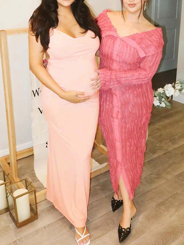 Solid Color Bow Tank Backless Mermaid Elegant Cocktail Party Maternity Baby Shower Maxi Dress Maternity