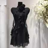 A line High Neckline Sleeveless Short Black Birthday Dresses Birthday Outfits SD466