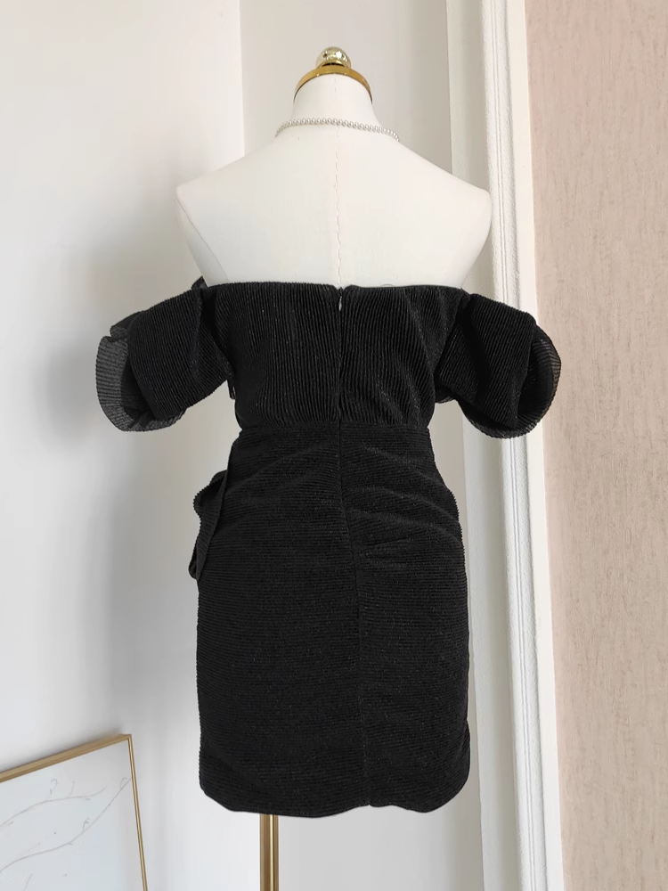 A line Off The Shoulder Black Party Dress Short Birthday Dresses With BEads SD356