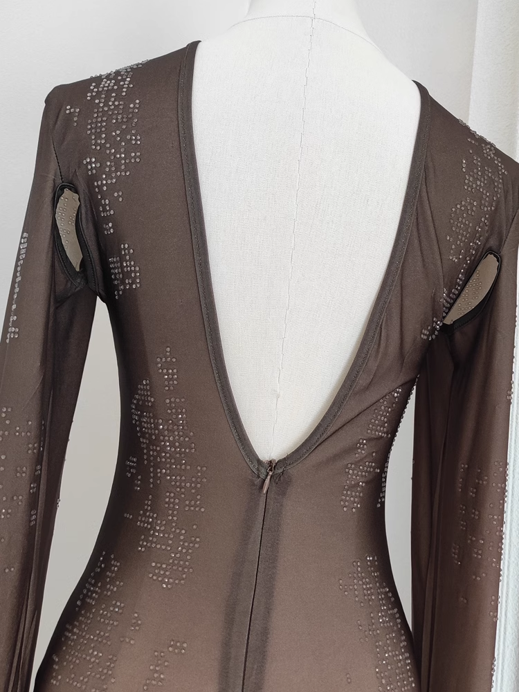 Sheath Scoop Long Sleeves Ombre Brown Party Dress Holiday Birthday Dresses For Women SD364