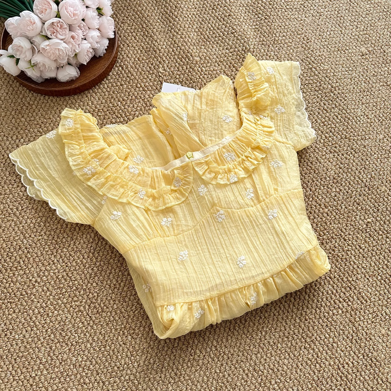 A line Scoop Short Sleeves Yellow Floral Holiday Dresses Beach Dress Birthday Outfits SD288