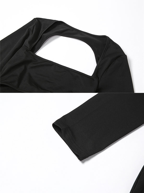 Black Cut Out Mermaid Crop Long Sleeve Backless Bodycon Cocktail Club Party Photoshoot Maternity Maxi Dress Maternity
