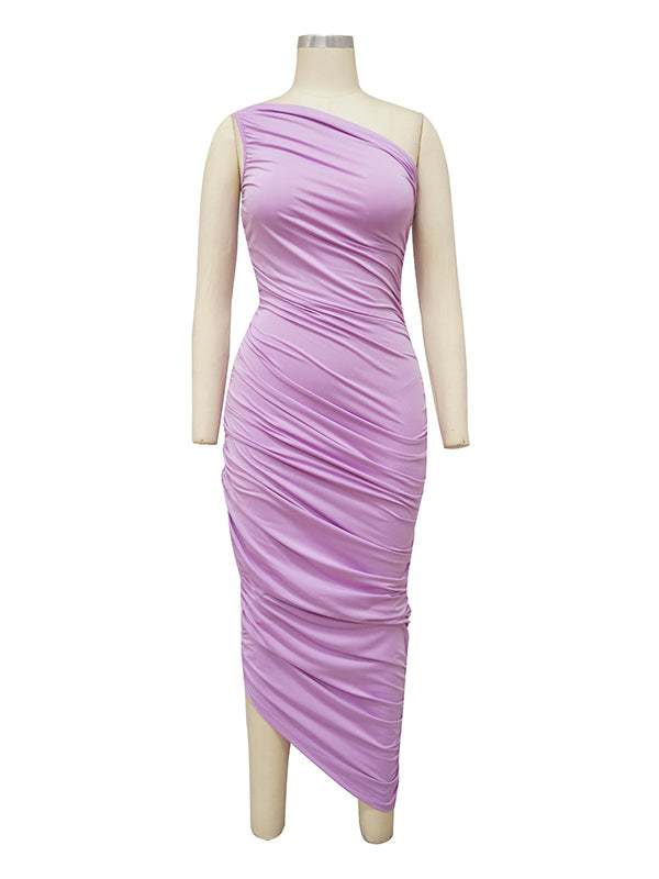 Lavender One Shoulder Ruched Shirred Bodycon Baby Shower Maternity Midi Dress Maternity