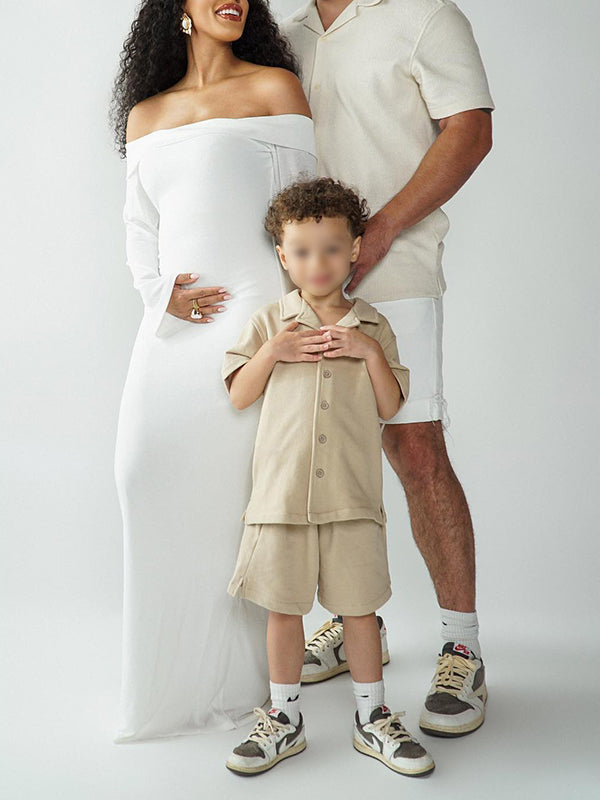 Elegant White Off Shoulder Bodycon Mermaid Falbala Floor Mopping Babyshower Maternity Photoshoot Maxi Dress Maternity