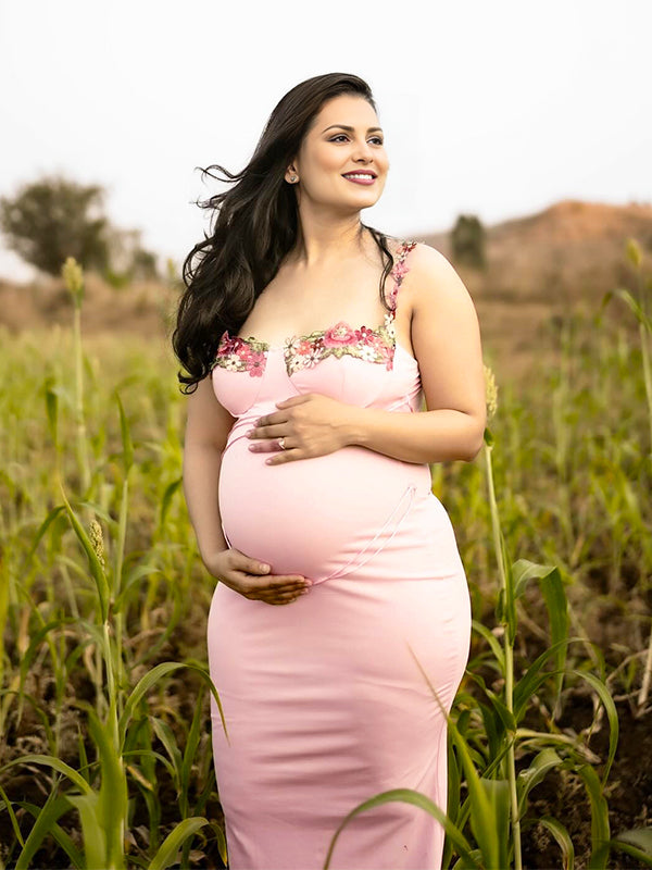 Solid Color Appliques Spaghetti Strap Drawstring Bodycon Mermaid Bandage Party Dress Photoshoot Maternity Maxi Dress Maternity