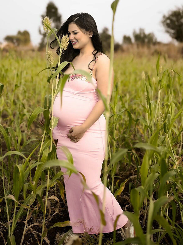 Solid Color Appliques Spaghetti Strap Drawstring Bodycon Mermaid Bandage Party Dress Photoshoot Maternity Maxi Dress Maternity