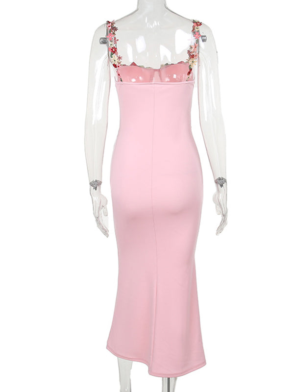 Solid Color Appliques Spaghetti Strap Drawstring Bodycon Mermaid Bandage Party Dress Photoshoot Maternity Maxi Dress Maternity