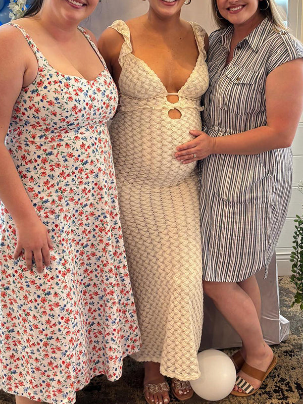 Apricot Cut Out Knitwear Ruffle Backless Tie Back Cocktail Party Gown V-Neck Mermaid Bodycon Elegant Babyshower Dress Photoshoot Maternity Maxi Dress Maternity