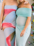 Mesh Patchwork Off Shoulder Ruched Cut Out Bodycon Elegant Cocktail Party Maternity Baby Shower Maxi Dress Maternity