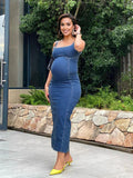 Denim Back Zipper Bodycon Fashion Daily Party Baby Shower Maternity Maxi Dress Maternity