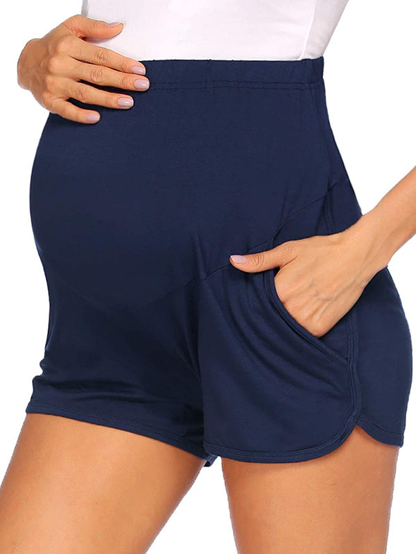 Solid Color Over The Belly Side Slits Pockets High Waisted Workout Cozy Pants Casual Maternity Shorts Maternity