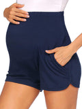 Solid Color Over The Belly Side Slits Pockets High Waisted Workout Cozy Pants Casual Maternity Shorts Maternity