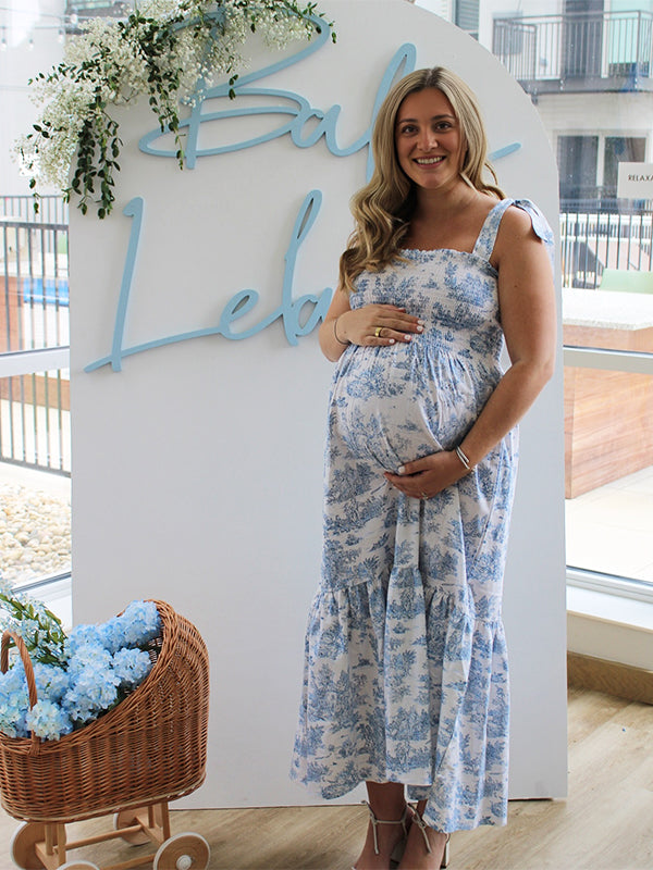 Floral Print Smocked Bow Boho Flowy Photoshoot Gender Reveal Baby Shower Maternity Maxi Dress Maternity