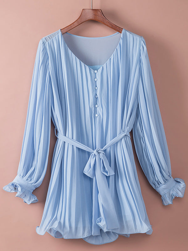 Blue Pleated Belt Single Breasted Elegant Maternity Baby Shower Short Jumpsuit Maternity