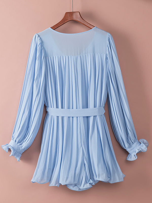 Blue Pleated Belt Single Breasted Elegant Maternity Baby Shower Short Jumpsuit Maternity