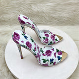 Summer Word Drag High Heel Shoes 12CM Tip Finger Fine Heel Sexy Printed Women's Shoes High Quality Shoes