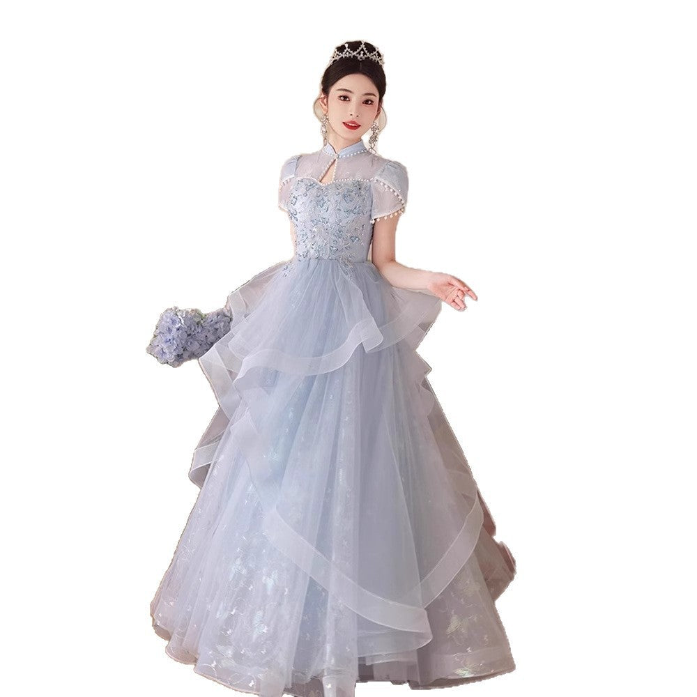 Evening Dress Dress Light Luxury Small High-End Temperament Blue Birthday Princess Dress Adult Ceremony Host Fluffy Skirt