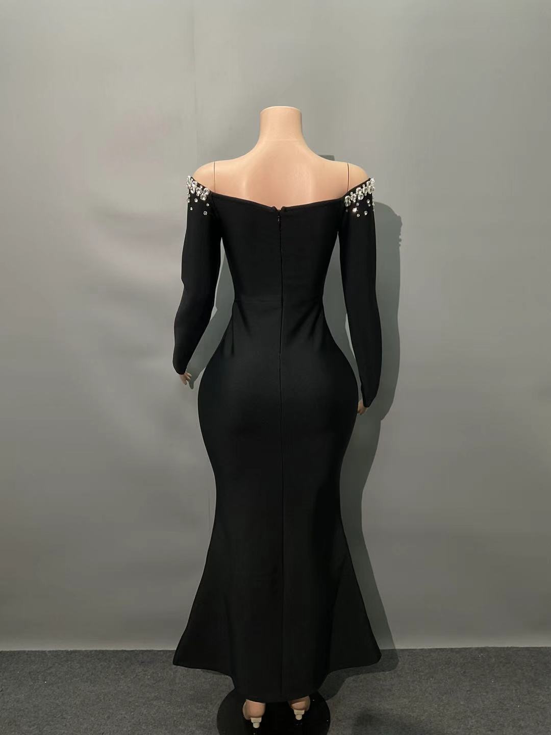 Fashion Design With Long-Sleeved Diamond Banded Dress Dress For Party Party Women's Evening Dress
