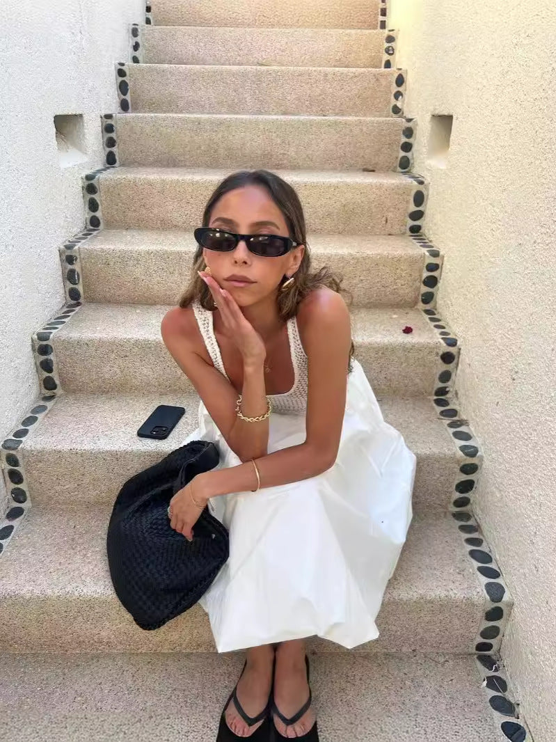 Mesh Vest Sweet Splicing Fake Two-Piece Self-Sightament Dress 2024 Summer New Summer