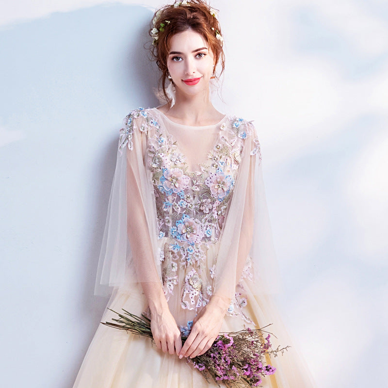 2025 New Light Gold Bride Long Sleeve Dinner Ceremony Show Show Bridesmaid Evening Dress