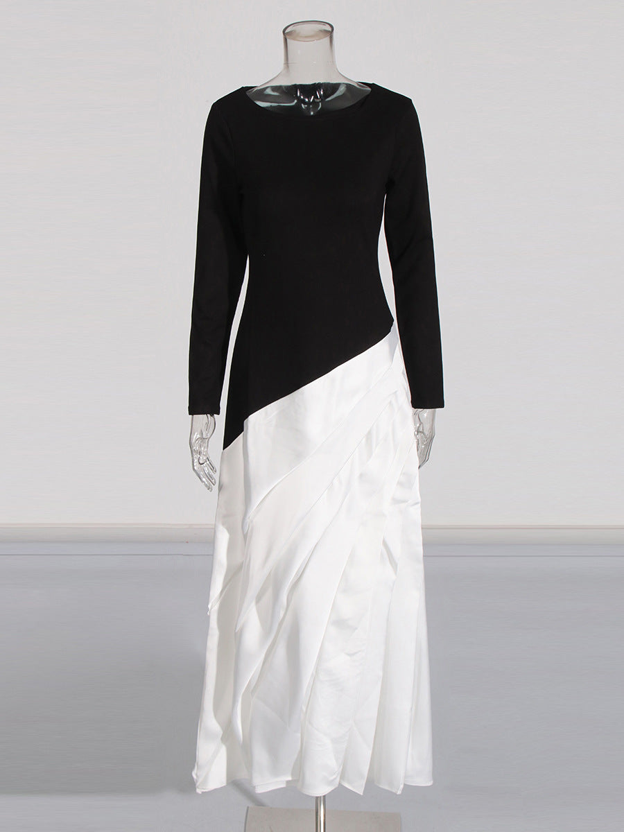 Temperament Long Dress Women's Dress 2025 Spring New Irregularly Pressed Folded Long-Sleeved Thin Dress Woman