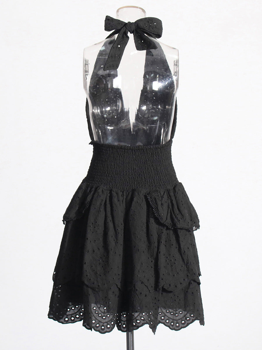 Women's Fashion Dress 2025 Spring New Women's Dress V Hanging Neck Sexy Embroidery Short Dresses