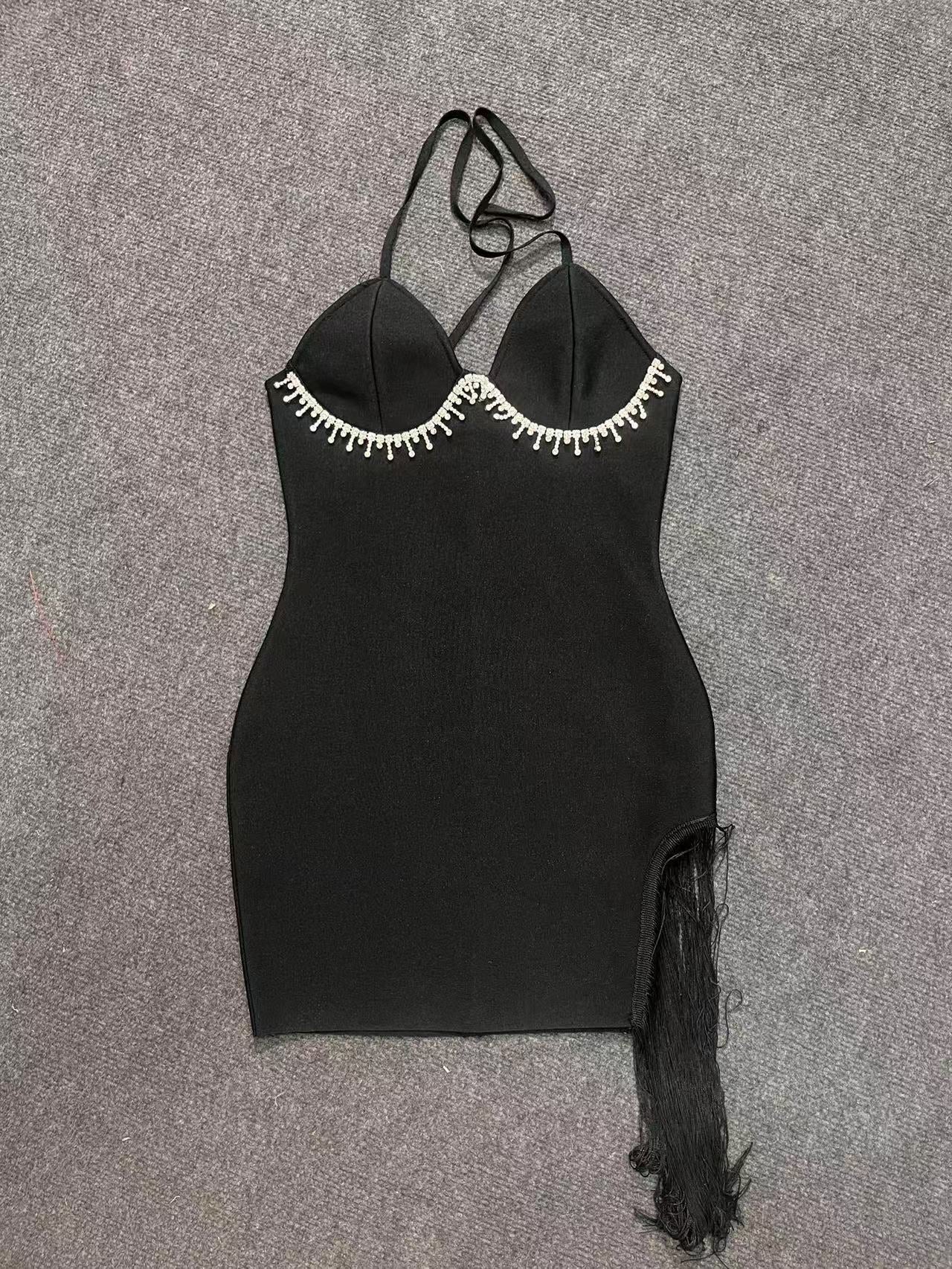 Women's Deep V-Neck Hanging Neck Tuxedo Short Bag Ass Party Sexy Hot Girl Bandage Dress