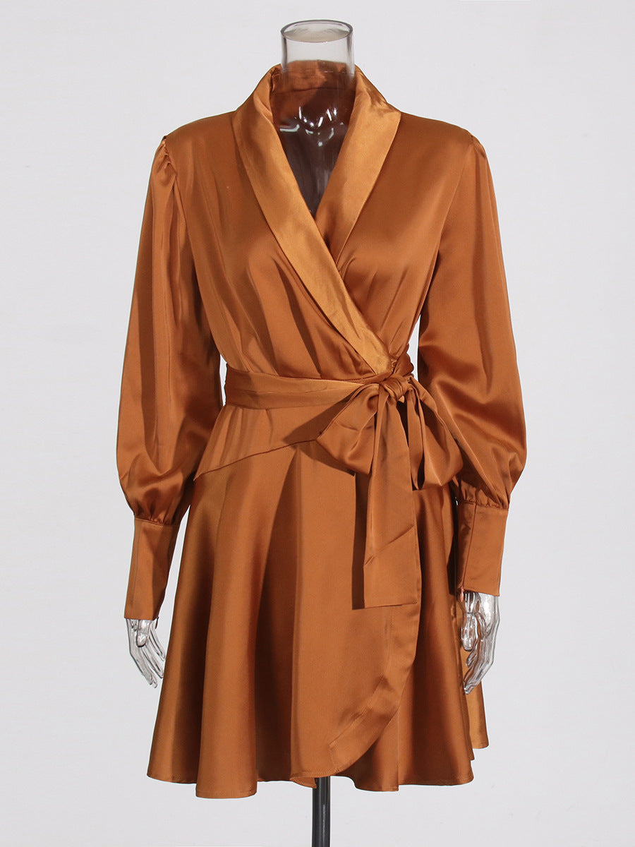 Temperament High Sense Bonded Skirt Women's Dresses Spring 2025 New Collared And Solid-Colored Shirt Skirt